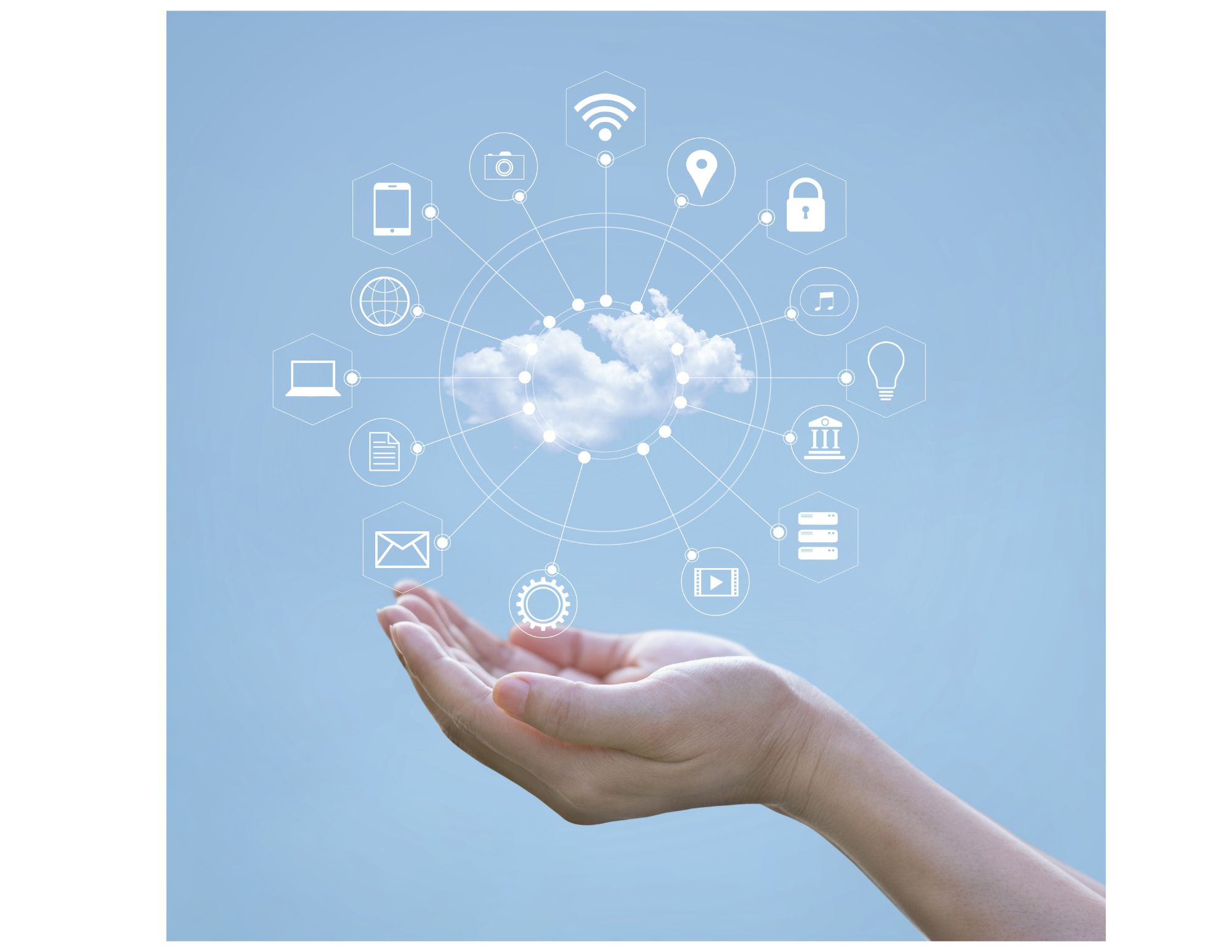 Hand with a virtual cloud web